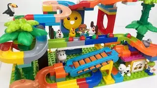 ASMR Blocks Marble Run | Build & Play with Many Cute Chickens & Farm Animal Friends