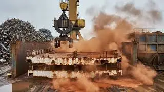 Magnet Crane Drops Massive Steel &ndash; Rust Cloud Explosion