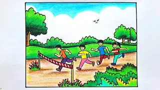 How To Draw Running Race Easy | Running Race Competition Drawing | Running Children Drawing