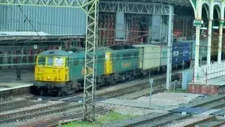 Freightliner's 86612 and 86604 pass Preston with the late running 4M72 05-02-13