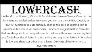 Lower Case Function in Excel