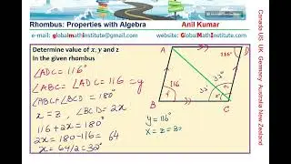 Properties of Rhombus and 2 Examples with angles and sides SAT Practice