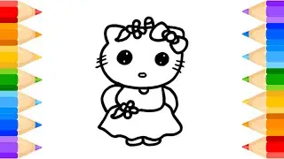 How To Draw Hello Kitty & Fish Drawing & Coloring For Kids and Toddlers_ Child Art 🌈🎨@midulart