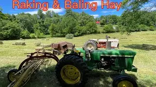 Raking and Baling Hay with the Help of a John Deere 1520 Diesel