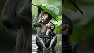 The mother monkey and her baby are in the rain. #shorts