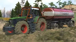 Spintires MudRunner - Fendt Favorit 824 Turboshift Tractor - Driving Offroad Transport Oil Tanker