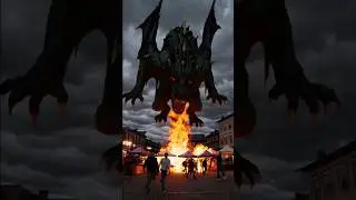 Dangerous dragon attacks city. #trending #history #china #aiart #animation #fire #horror #horror