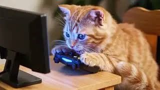 A cute cat playing video games