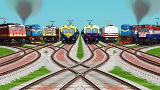 8 Trains Rush Over Bumpy & Forked Railroad Tracks | Real Train Crossing Video | Train Simulator 