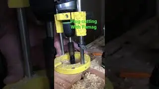 This is the Famag 15mm plug cutter mounted in the Famag drill stand powered by the Festool TPC18