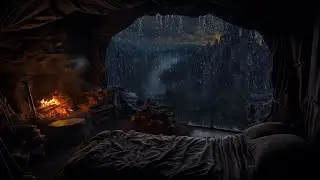 Shelter from the Storm 🌧️ Find Comfort by the Fire in a Rain-Soaked Forest Cave 🔥 Peaceful Ambience