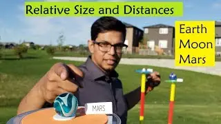 Relative size and distance (scale size) of Earth, Moon and Mars