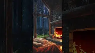 Rain Falling Outside, Warm Fire Inside 🌧️🔥 #rainsounds #relax #shorts