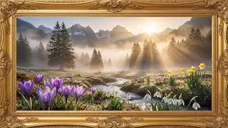 Mountain Spring Meadow | 4K Mist & Sunrays | Luxury Gold Frame TV Art