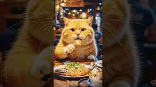 cute cat eating fish,, animation videoes ##cartoon video #illustration#