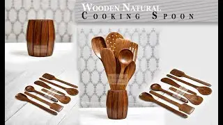 Non-Stick Wooden Natural Cooking Spoon, Ladles & Turning Spatulas With Jar Set of 8 | Decorlay