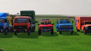 TRANSPORTING POLICE CARS, AMBULANCE, FIRE TRUCK, COLORFUL CARS WITH TRUCK GAME FARMING SIMULATOR 22