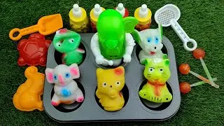Satisfying ASMR l Glossy Lollipop Slime Candy in Color Tray Circle with Surprise Kinder Joy Eggs