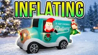 Inflating Santa's Delivery Truck Christmas Inflatable
