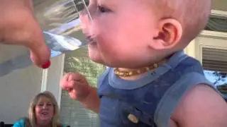 Cute Baby Learns To Drink Water Out Of Glass