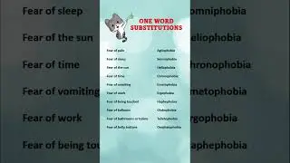 ONE WORD SUBSTITUTIONS ||TYPES OF PHOBIA || FEAR ||WORDS REALTED TO FEAR AND PHOBIA #shorts #oneword