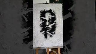 Abstrakte Acryl und Kohle Frauen Portrait Zeichnung