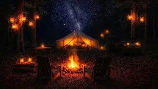 🔥Cozy CAMPFIRE & Starry Night, Stress Relief, Deep Sleep & Meditation, No Music, FIREPLACE ASMR