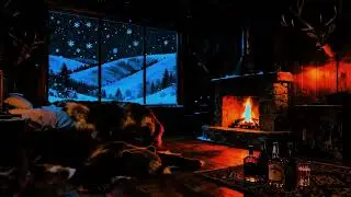 Cozy Winter Cabin Ambience 🔥 Crackling Fireplace & Soft Falling Snow 😴 No Ads Pretty Sound Sleep