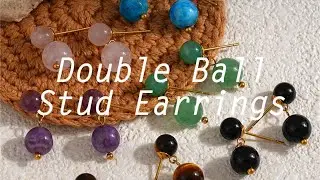 Double Ball Design Gold Plated Natural Stone Stud Earrings