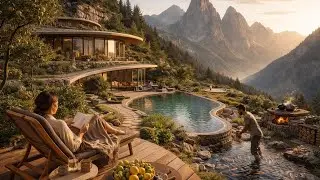 2K Luxury Mountain Villa Evening Routine 🌿 Slow Living, Pool, Fire, Tea | Relaxing Ambient Film