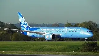 Etihad Boeing 787 Dreamliner Manchester City FC livery! Departure at Manchester Airport