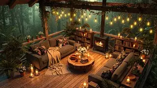 Cozy Reading Nook Ambience & Warm Fireplace Crackle | Soft Rain & Sweet Jazz to Unwind