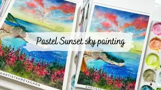 Paint Pink Pastel Sunset Sky Using Watercolors. Learn how to mix Pastel colors using white Gouache.