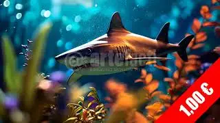 Bioluminescent Shark Gliding Through Underwater Forest HD Stock Footage