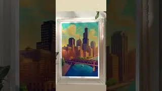 Chicago Skyline ✨ | Retro Art Poster #shorts  #DigitalArt #RetroArt #WallArt #Cityscape #usashorts