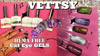 ☄️°• VETTSY HEMA FREE CAT EYE GELS •°🌖 PR Unboxing, Swatches, Review, & girly fall nail set🍂