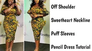 how to make an elegant midi length sweetheart neckline off shoulder puff sleeve dress