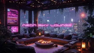 Snowy Neon City Ambience | Futuristic Skyline View