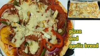 10 minutes pizza and garlic bread | pizza recipe | garlic bread | homemade pizza and garlic bread