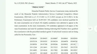 HPPSC Shimla HAS 2020 Main Examination Result  Himachal Pradesh Administrative Service