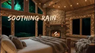 Heavy Rain Outside Cozy Log Cabin 🔥 Fireplace Ambience for Deep Sleep | 1 Hour ASMR