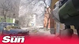 Azov Battalion fire anti-tank rocket launcher at Russian armoured vehicle