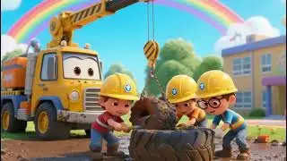 Trucks Stuck in Mud! 🚒 Rainbow Rescue at School | Colorful 3D Animation for Kids