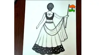 Happy republic day 🇮🇳 drawing|how to draw a girl holding indian flag 🇮🇳 step by step|girl drawing