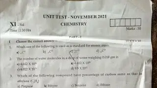11th Standard||Chemistry||Unit test   November 2021||Question paper||
