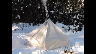 Winter Camping in a Canvas Tent with Woodstove in Qu&eacute;bec