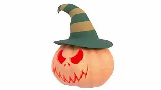 3D Model pumpkin with hat lantern for Halloween red glow. blendermarket, cgtrader (no sound)