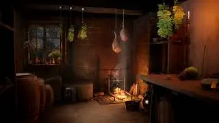 Cozy kitchen ambience cooking sounds with rain, Boiling Water, and fireplace sounds