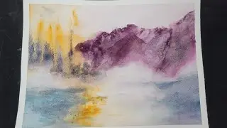 Abstract Landscape in Watercolor Painting, Misty Mountain