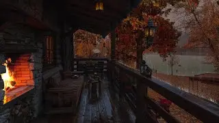 Gentle Autumn Rain for Sleep | Balcony with Fallen Leaves and Warm Fireplace Say Goodbye to Insomnia